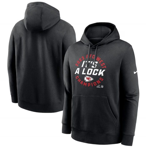 Men Kansas City Chiefs Black 2023 AFC West Division Champions Locker Room Trophy Collection Pullover Hoodie