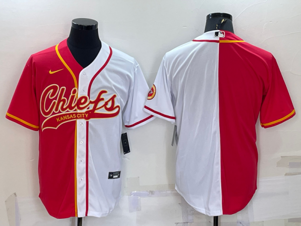 Men Kansas City Chiefs Blank Red/White Split With Patch Cool Base Stitched Baseball Jersey