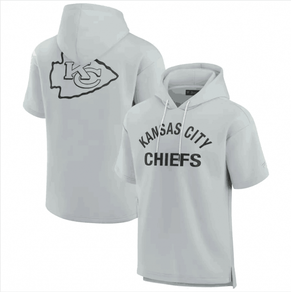 Men Kansas City Chiefs Gray Super Soft Fleece Short Sleeve Hoodie