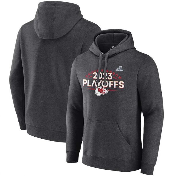 Men Kansas City Chiefs Heather Charcoal 2023 Playoffs Fleece Pullover Hoodie