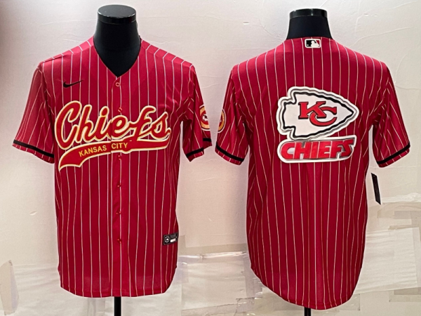 Men Kansas City Chiefs Red Team Big Logo With Super Bowl LVII Patch Cool Base Stitched Baseball Jersey