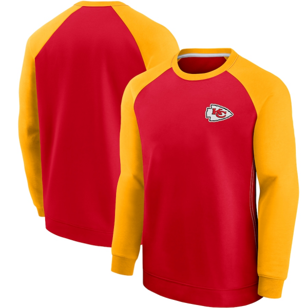 Men Kansas City Chiefs Red/Yellow Historic Raglan Crew Performance Sweater