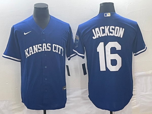 Men Kansas City Royals #16 Bo Jackson Navy Cool Base Stitched Baseball Jersey