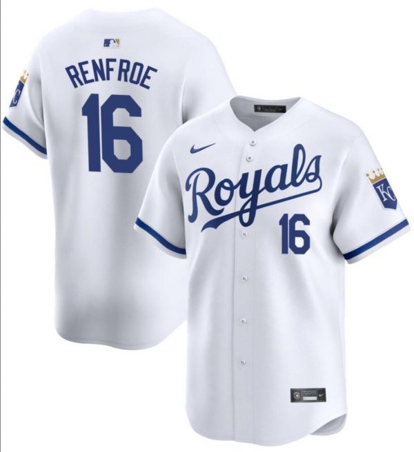 Men Kansas City Royals #16 Hunter Renfroe White 2024 Home Limited Cool Base Stitched Baseball Jersey