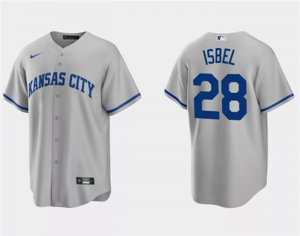 Men Kansas City Royals #28 Kyle Isbel Grey Cool Base Stitched Baseball Jersey