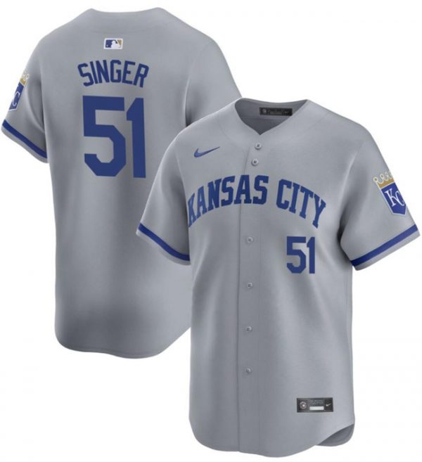 Men Kansas City Royals #51 Brady Singer Grey Away Limited Stitched Baseball Jersey