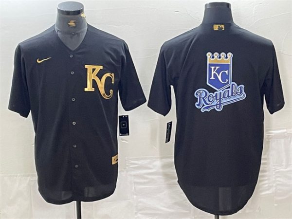 Men Kansas City Royals Black Team Big Logo Cool Base Stitched Jersey