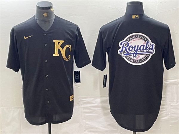 Men Kansas City Royals Black Team Big Logo Cool Base Stitched Jersey
