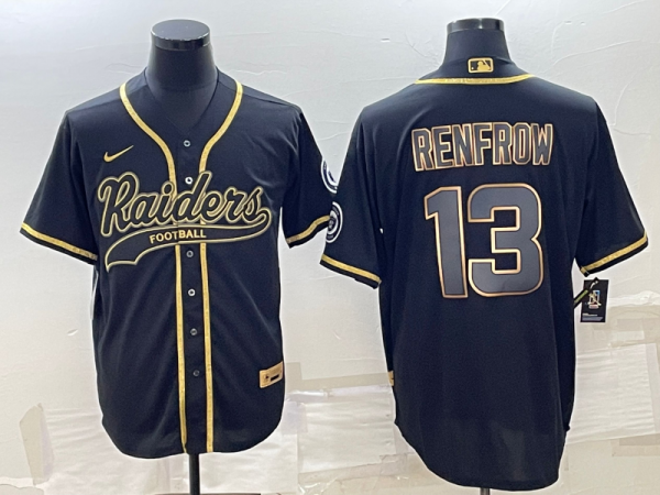 Men Las Vegas Raiders #13 Hunter Renfrow Black Gold With Patch Cool Base Stitched Baseball Jersey