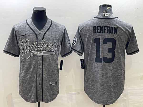 Men Las Vegas Raiders #13 Hunter Renfrow Grey With Patch Cool Base Stitched Baseball Jersey