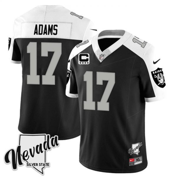 Men Las Vegas Raiders #17 Davante Adams Black/White 2023 F.U.S.E Nevada Silver Stat With 4-Star C patch Stitched Football Jersey