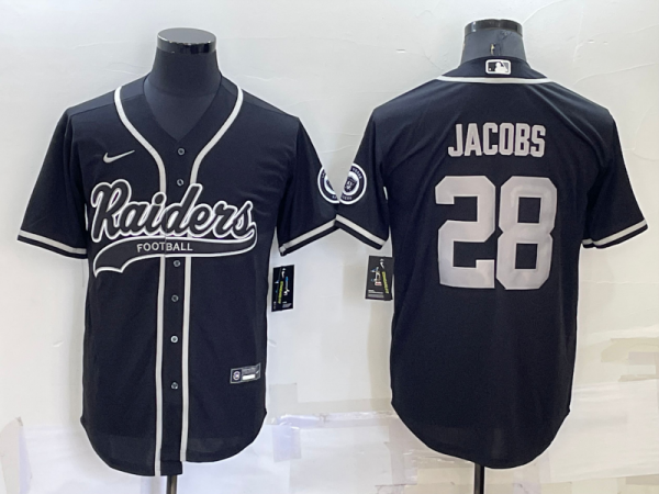 Men Las Vegas Raiders #28 Josh Jacobs Black Cool Base Stitched Baseball Jersey