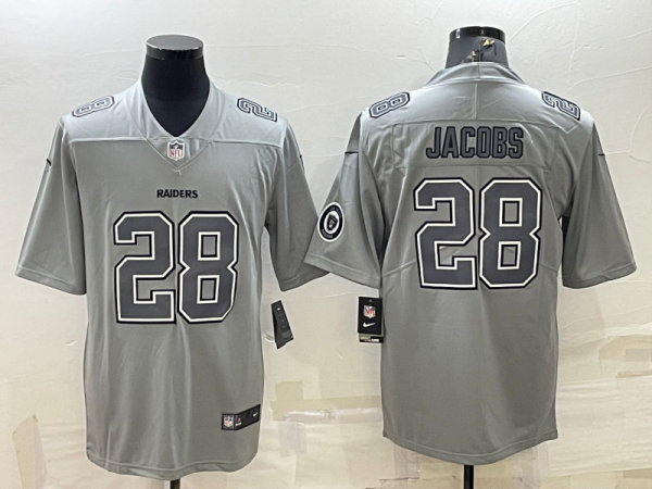 Men Las Vegas Raiders #28 Josh Jacobs Grey Atmosphere Fashion With Patch Stitched Jersey