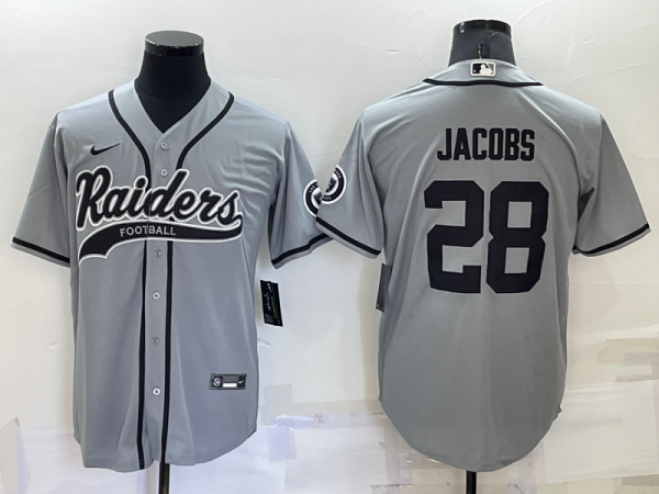 Men Las Vegas Raiders #28 Josh Jacobs Grey Cool Base Stitched Baseball Jersey