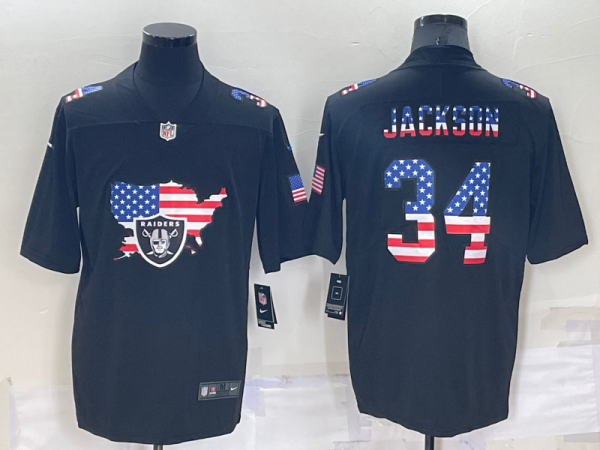 Men Las Vegas Raiders #34 Bo Jackson Black USA Flag Limited Stitched Jersey