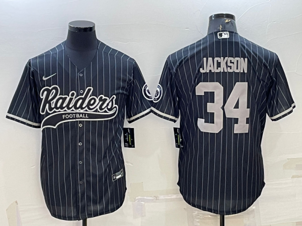 Men Las Vegas Raiders #34 Bo Jackson Black With Patch Cool Base Stitched Baseball Jersey