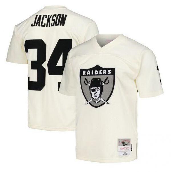 Men Las Vegas Raiders #34 Bo Jackson Cream Mitchell & Ness Stitched Jersey