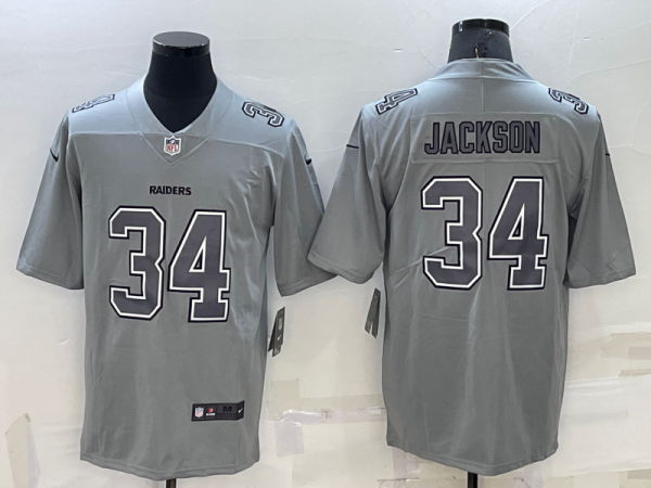 Men Las Vegas Raiders #34 Bo Jackson Grey Atmosphere Fashion Stitched Jersey
