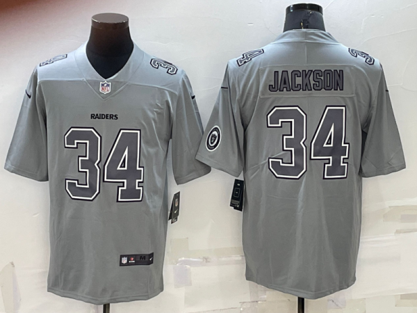 Men Las Vegas Raiders #34 Bo Jackson Grey With Patch Atmosphere Fashion Stitched Jersey