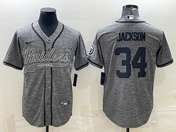 Men Las Vegas Raiders #34 Bo Jackson Grey With Patch Cool Base Stitched Baseball Jersey