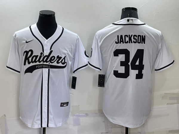 Men Las Vegas Raiders #34 Bo Jackson White Cool Base Stitched Baseball Jersey