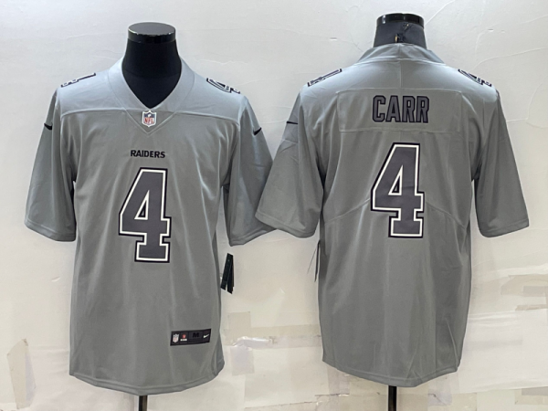 Men Las Vegas Raiders #4 Derek Carr Grey Atmosphere Fashion Stitched Jersey