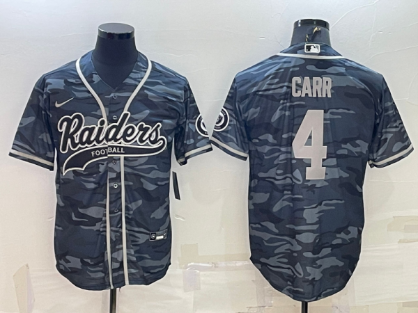 Men Las Vegas Raiders #4 Derek Carr Grey Camo With Patch Cool Base Stitched Baseball Jersey