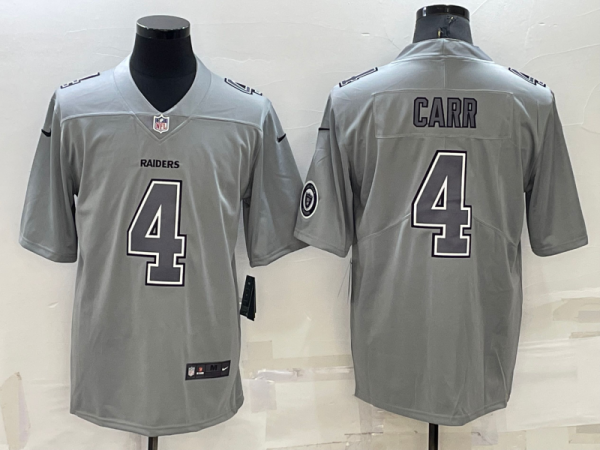 Men Las Vegas Raiders #4 Derek Carr Grey With Patch Atmosphere Fashion Stitched Jersey