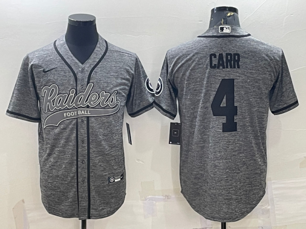 Men Las Vegas Raiders #4 Derek Carr Grey With Patch Cool Base Stitched Baseball Jersey
