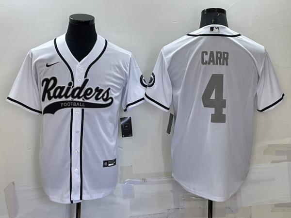 Men Las Vegas Raiders #4 Derek Carr White Grey Cool Base Stitched Baseball Jersey