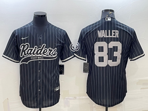 Men Las Vegas Raiders #83 Darren Waller Black With Patch Cool Base Stitched Baseball Jersey