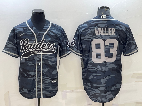 Men Las Vegas Raiders #83 Darren Waller Grey Camo With Patch Cool Base Stitched Baseball Jersey