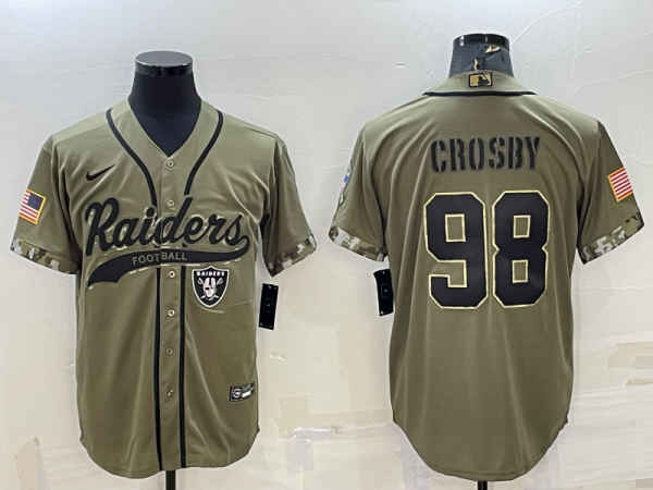 Men Las Vegas Raiders #98 Maxx Crosby 2022 Olive Salute to Service Cool Base Stitched Baseball Jersey