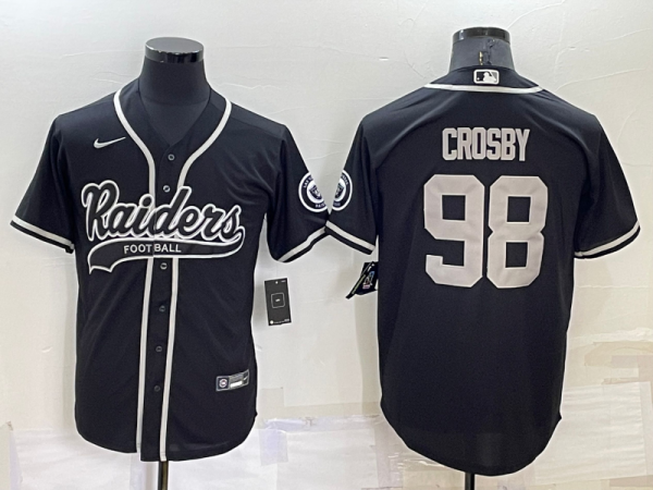 Men Las Vegas Raiders #98 Maxx Crosby Black Cool Base Stitched Baseball Jersey