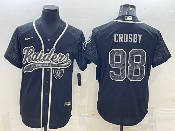 Men Las Vegas Raiders #98 Maxx Crosby Black Reflective With Patch Cool Base Stitched Baseball Jersey