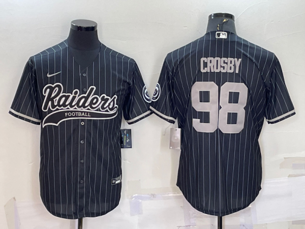 Men Las Vegas Raiders #98 Maxx Crosby Black With Patch Cool Base Stitched Baseball Jersey