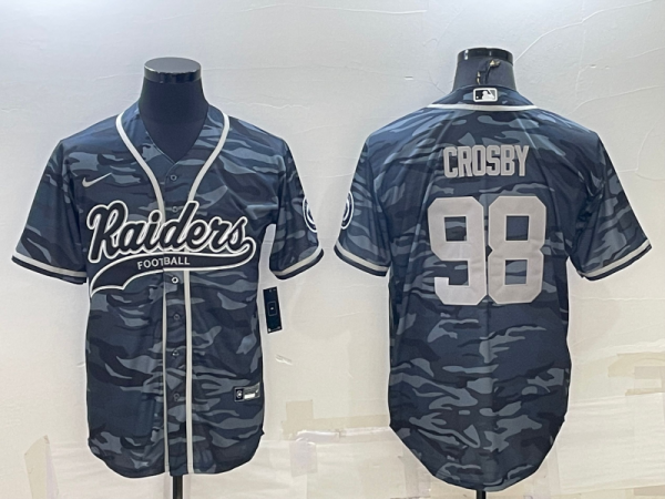 Men Las Vegas Raiders #98 Maxx Crosby Grey Camo With Patch Cool Base Stitched Baseball Jersey