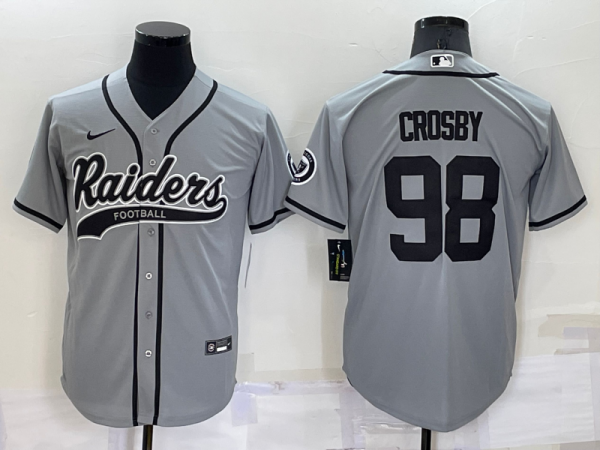 Men Las Vegas Raiders #98 Maxx Crosby Grey Cool Base Stitched Baseball Jersey