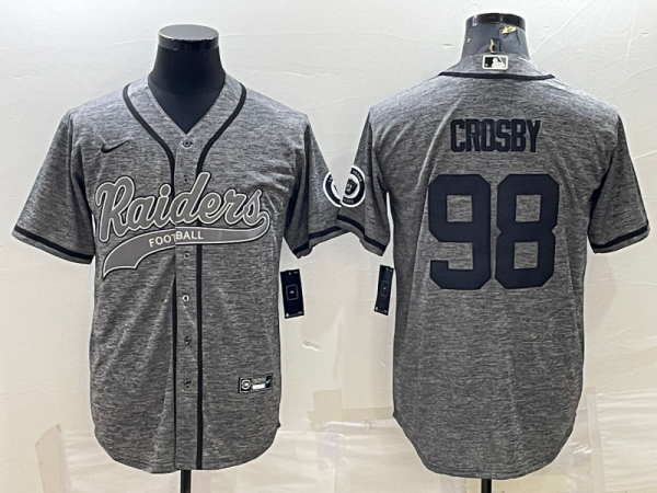 Men Las Vegas Raiders #98 Maxx Crosby Grey With Patch Cool Base Stitched Baseball Jersey
