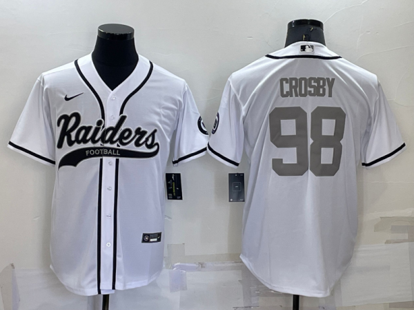 Men Las Vegas Raiders #98 Maxx Crosby White Grey Cool Base Stitched Baseball Jersey