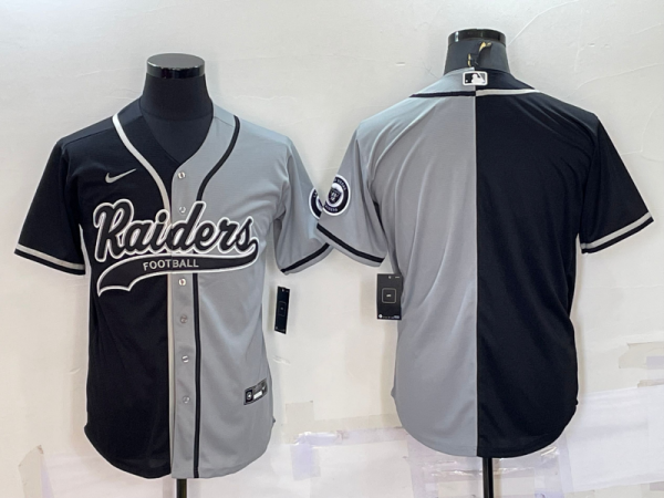 Men Las Vegas Raiders Blank Black/Grey Split With Patch Cool Base Stitched Baseball Jersey