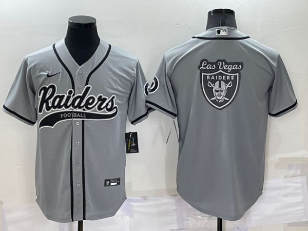 Men Las Vegas Raiders Grey Team Big Logo With Patch Cool Base Stitched Baseball Jersey
