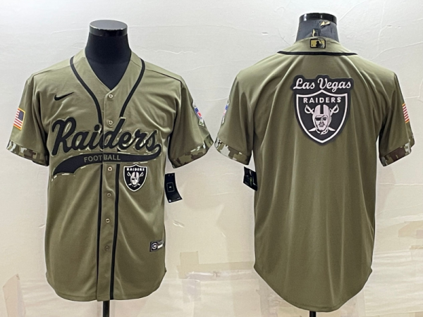 Men Las Vegas Raiders Olive Salute to Service Team Big Logo Cool Base Stitched Baseball Jersey