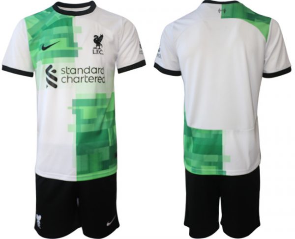 Liverpool Custom 2023/24 White/Green Away Soccer Jersey Suit