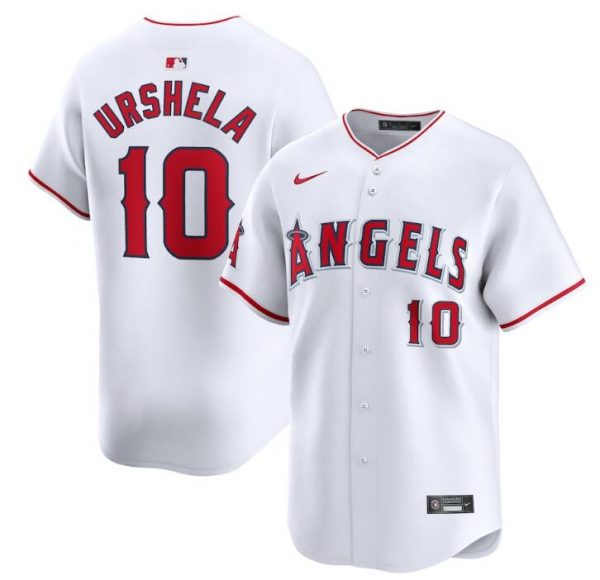Men Los Angeles Angels #10 Gio Urshela White Home Limited Stitched Baseball Jersey