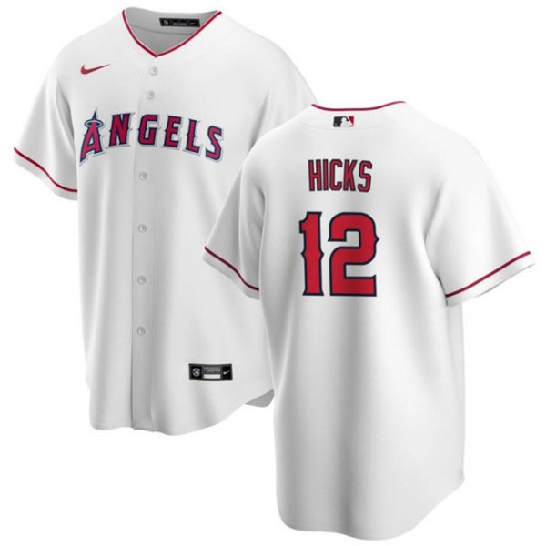 Men Los Angeles Angels #12 Aaron Hicks White Cool Base Stitched Jersey