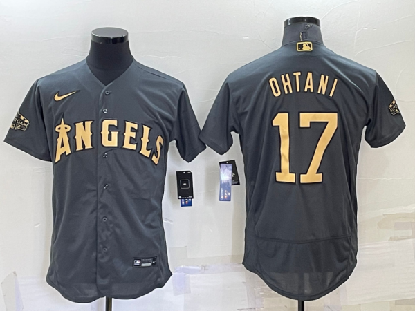 Men Los Angeles Angels #17 Shohei Ohtani 2022 All-Star Charcoal Flex Base Stitched Jersey