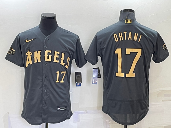 Men Los Angeles Angels #17 Shohei Ohtani 2022 All-Star Charcoal Flex Base Stitched Jersey