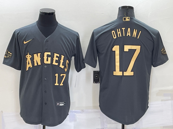 Men Los Angeles Angels #17 Shohei Ohtani 2022 All-star Charcoal Cool Base Stitched Jersey