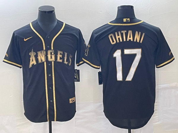 Men Los Angeles Angels #17 Shohei Ohtani Black Gold Cool Base Stitched Baseball Jersey